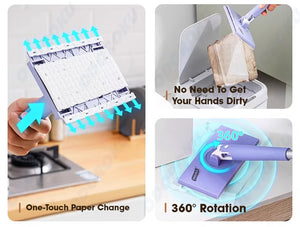 ODOROKU Hands Free Automatic Cloth Changing Mini Mop Face Towel Replacement Mop Portable Floor Cleaner 360° Rotating Head Rotating Mop Push-Pull Handle - ODOROKU