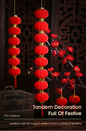 ODOROKU Mini Traditional Chinese Hanging Lanterns Set Decoration Indoor Red Velvet Lamps Chinese New Year Lanterns Mini Lanterns for Tress Plants Lucky Hanging Decorations Chinese New Year - ODOROKU