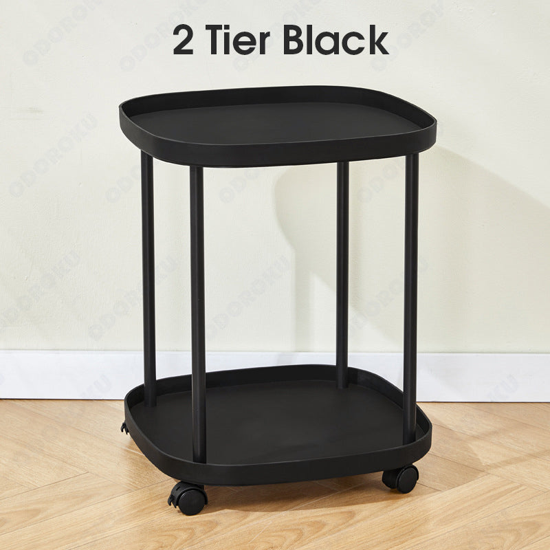 ODOROKU 2/3 Tiers Sofa Side Table Bedside Table with Wheels Coffee Table Storage Rack End Table Living Room Plastic Mobile Sofa Side Table Night Stand Bedroom Black Beige White - ODOROKU