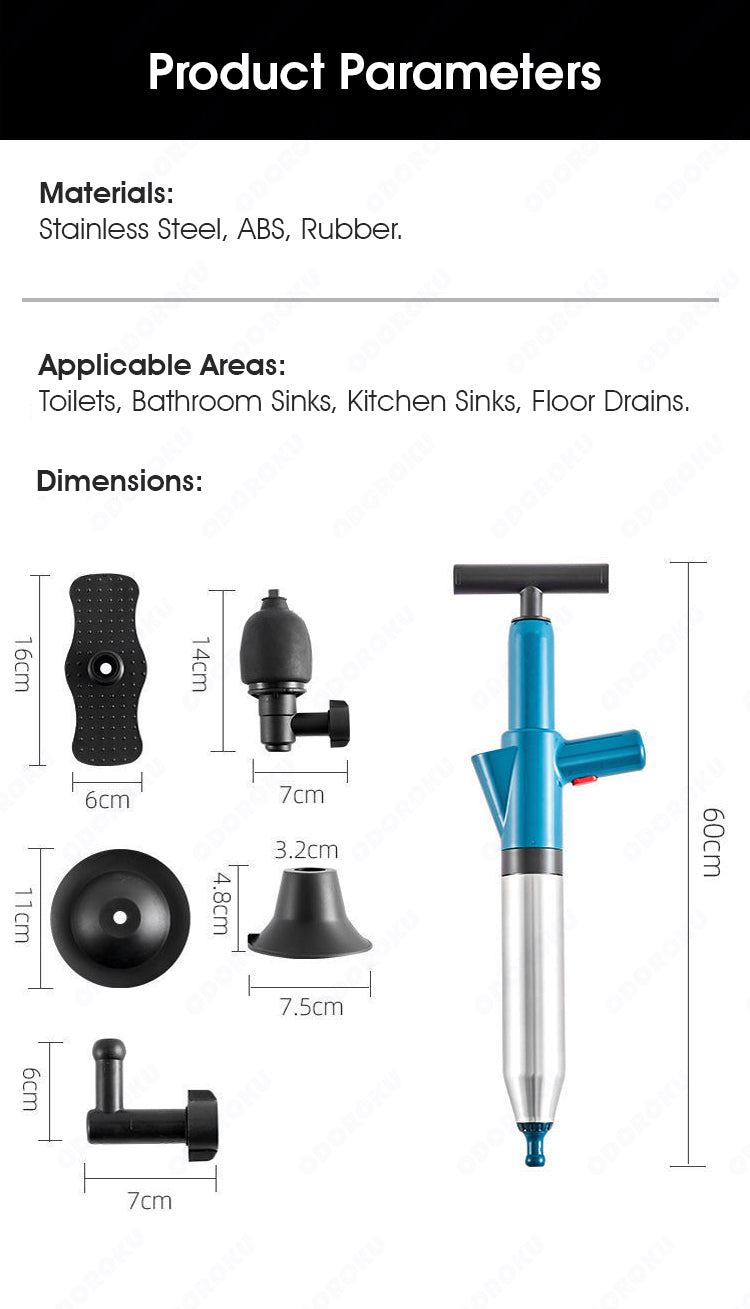 ODOROKU High Pressure Toilet Pump Air Blaster Toilet Plunger Unclogging Toilets, Drains, Sinks, Stainless Steel High Pressure Air Drain Blaster Kit - ODOROKU