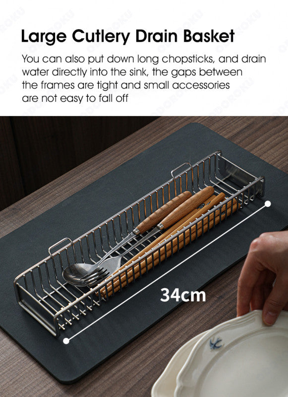 ODOROKU 304 Stainless Steel Dish Rack with Water Drainer Cups Holder Utensils Holder Knife Holder Chopping Board Holder Dish Drying Rack Versatile Pot Pan Rack for Kitchen Counter - ODOROKU