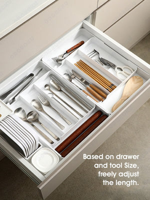 ODOROKU 27-48CM Expandable Utensil Tray Kitchen Drawer Organizer Multi Compartment Kitchen Utensil Holder Multipurpose Adjustable Organizer Tray For Kitchen & Office Supplies White - ODOROKU