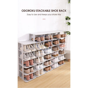 ODOROKU Stackable Shoe Rack Organizer, Adjustable Shoe Rack Waterproof Anti Slip Design Easy to Install Better Stability - ODOROKU