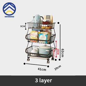 ODOROKU 2/3/4/5/6 Tiers Kitchen Basket Rack with Wheels Multipurpose Rack Storage Vegetable And Fruit Basket - ODOROKU