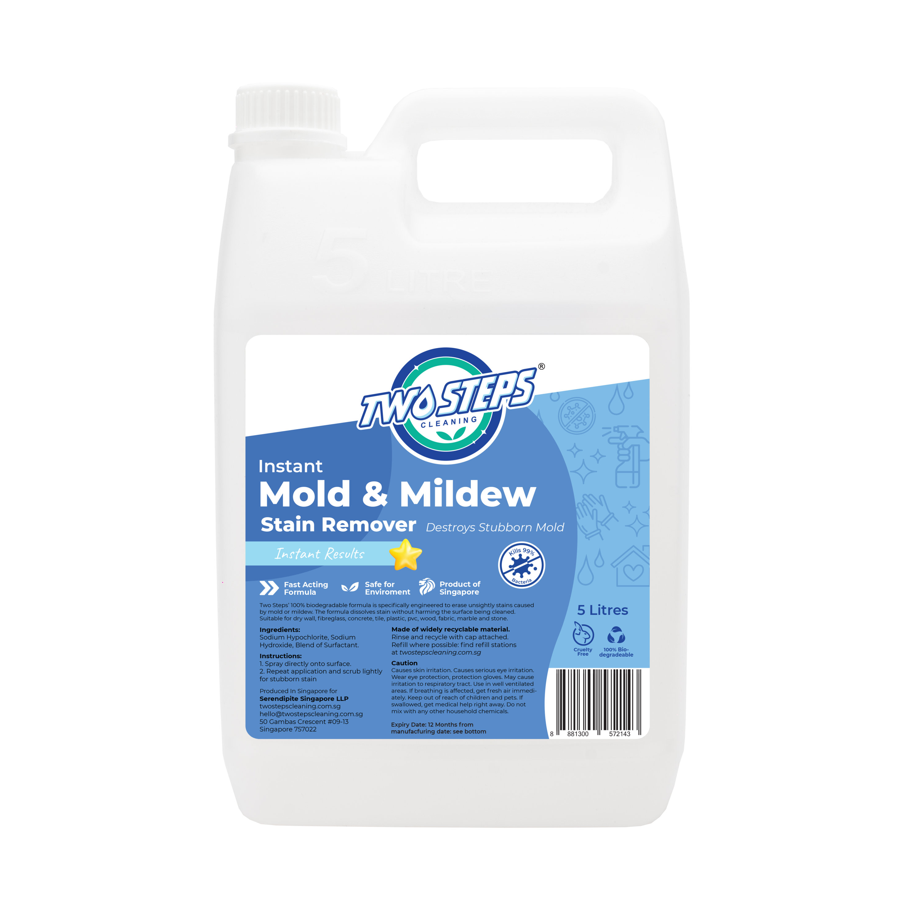 ODOROKU x Two Steps Cleaning Mold & Mildew Remover 500ml / 5 Litre Scrub Free Formula Mold Stain Remover Instant Results - ODOROKU