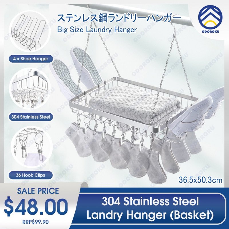 ODOROKU Big Size 304 Stainless Steel Laundry Drying Rack Clothes Hanger for Drying 60kg Capacity 36 Windproof Clips - ODOROKU