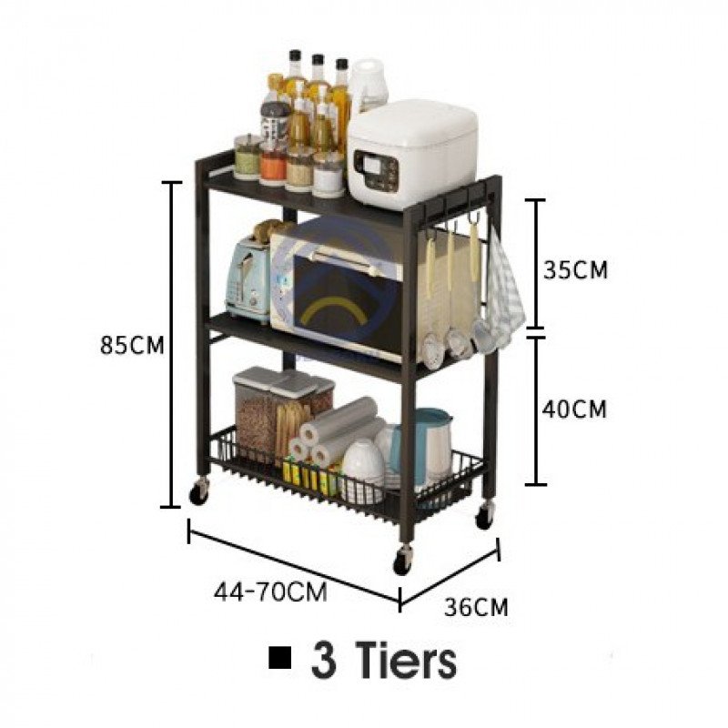 ODOROKU 2/3/4 Tiers Adjustable Kitchen Basket Rack with Wheels Microwave Oven Rack Kitchen Organizer Expandable Length - ODOROKU