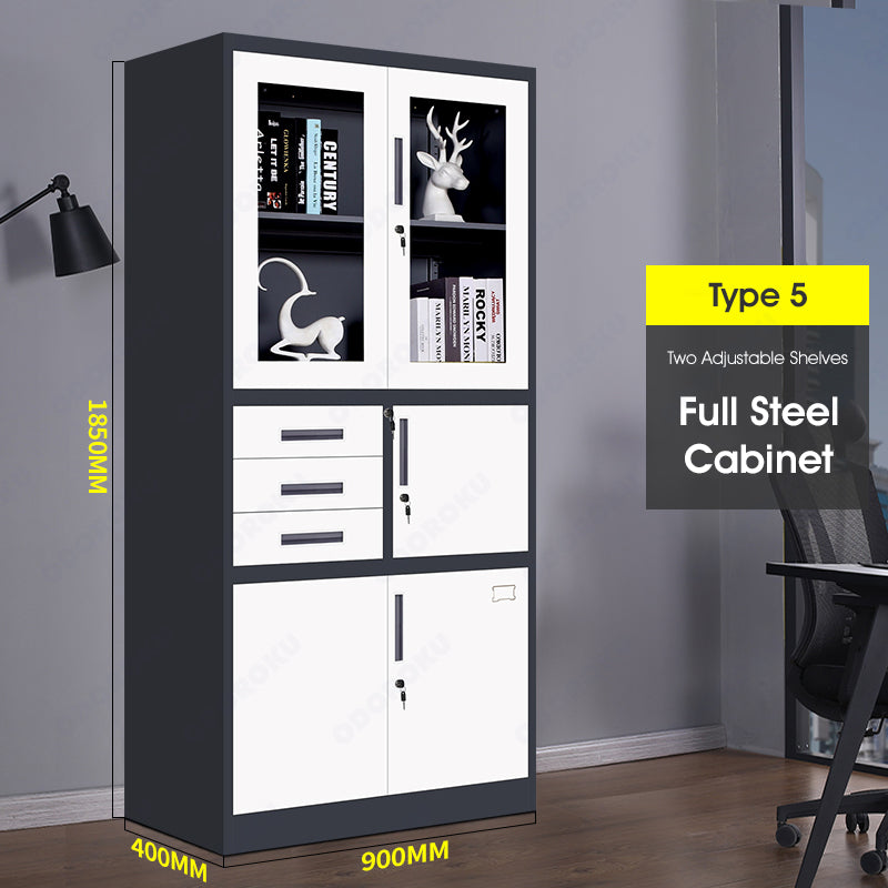 ODOROKU Black & White Office Metal Storage Cabinets High Steel Swing Door with Lockable Steel Storage Cabinet with Doors and Shelves Office Cabinet for Home Office Garage Classroom Bookshelf Home Cabinet - ODOROKU