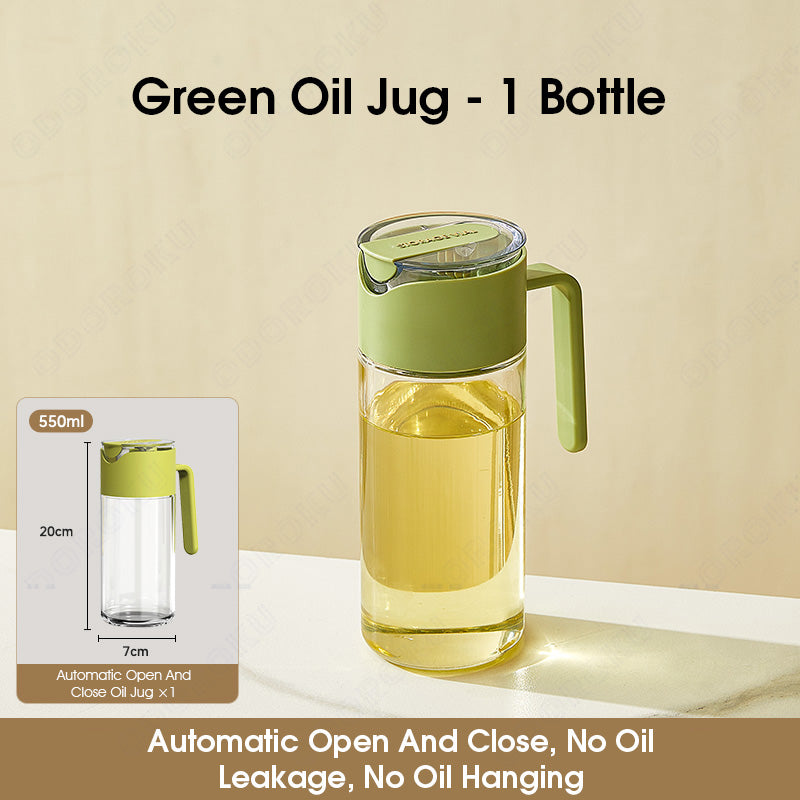 ODOROKU Glass Auto Flip Open & Anti Drip Oil Dispenser 550ml with Non-Drip Spout and Non-Slip Handle Leakproof Automatic Oil Dispenser Bottle Vinegar Sauce Olive Oil Sauce Seasoning Sauce Bottle for Kitchen Cooking - ODOROKU