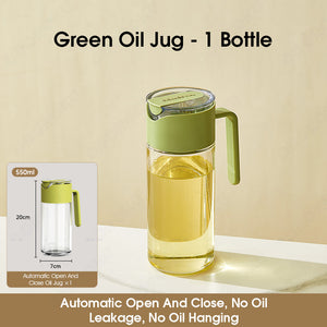 ODOROKU Glass Auto Flip Open & Anti Drip Oil Dispenser 550ml with Non-Drip Spout and Non-Slip Handle Leakproof Automatic Oil Dispenser Bottle Vinegar Sauce Olive Oil Sauce Seasoning Sauce Bottle for Kitchen Cooking - ODOROKU