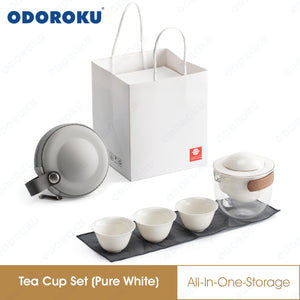 ODOROKU Handmade Travel Ceramic Chinese Tea Set with Tea Pot and Tea Cups with Portable Bag Teacup Portable Bag for Home Office Outdoor Picnic - ODOROKU