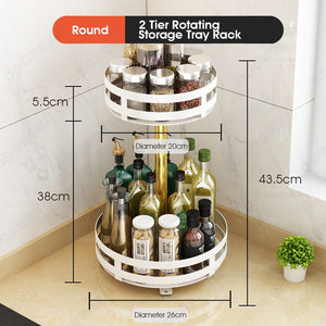 ODOROKU 1/2/3 Tier Rotating Spice Rack Height Adjustable Spice Shelf 360 Degree Round Rotatable Seasoning Organizer for Kitchen Bathroom Black White - ODOROKU