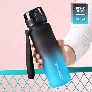 ODOROKU Gradient Frosted BPA Free Water Bottle 500ml 1000ml 1 Litre USA Tritan Food Grade Material Easy One-Hand Opening Cover Leak-proof Safety Lock Nylong Strap Ideal for Outdoor Sports Exercise Cycling Tritan Water Bottle - ODOROKU