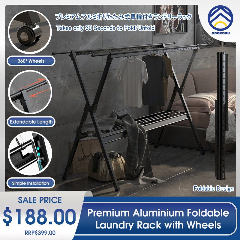 ODOROKU X Shape Premium Aluminum Foldable Laundry Rack with Wheels ...