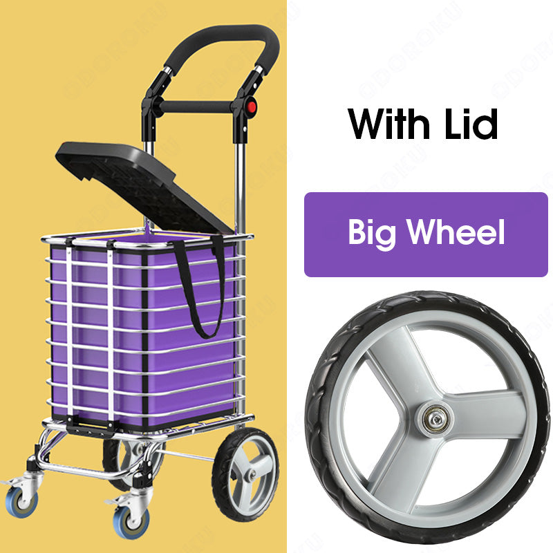 ODOROKU Lightweight Aluminum & 180° Adjustable & Foldable Elderly Cart Lengthened Hand Trolley Trailer Alloy Large Capacity Comfortable Auntie Trolley For Seniors Climb Stairs Brake Wheels For Grocery Shopping Vegetables Fruits Boxes Senior Aunty - ODOROKU