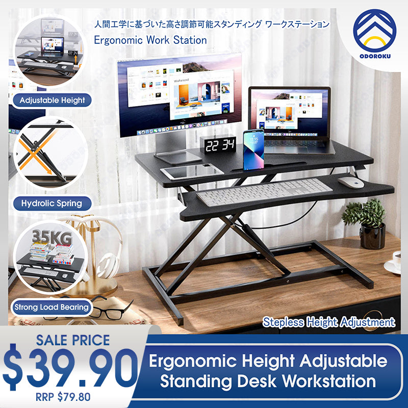 ODOROKU Ergonomic Standing Up Desk Converter Height Adjustable Sit Stand Desk Large Desk Riser Ergonomic Gas Spring Dual Monitor Workstation Ergonomic X-Frame Design for Home Office - ODOROKU