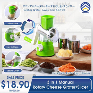 ODOROKU Manual Rotary Cheese Grater Round Mandoline Slicer with Strong Suction Base, Vegetable Slicer Nuts Grinder Cheese Shredder - ODOROKU