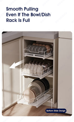 ODOROKU Sliding Cabinet Drawer Rack For Dishes Plates Bowl Organizer with Water Tray and Adhesive Tape Kitchen Drawers Multi-Purpose Under Sink Organizer and Storage for Kitchen Under Bathroom Sink Organizer Black White - ODOROKU