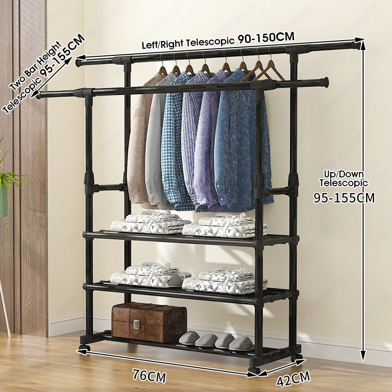 ODOROKU Height & Length Adjustable Clothes Rack for Hanging Clothes Clothing Rack, Rolling Garment Rack, Hanging Rack for Clothes, Double Rod Wardrobe Rack with Lockable Wheels - ODOROKU