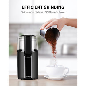 ODOROKU Coffee Grinder Electric 304 Stainless Steel Coffee Bean Grinder Electric Nut Grain Grinder with 2 Removable Stainless Steel Bowl, Black - ODOROKU