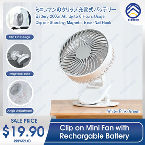 ODOROKU USB Mini Portable Clip On Fan Ultra Silent Fan Desk Fan Clipon Fan Built in 2000mAH Rechargeable Battery - ODOROKU