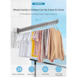 ODOROKU Aluminum Wall Mounted Foldable Telescopic Laundry Rack Drying Rack Heavy Duty Foldable Space Saving Retractable - ODOROKU