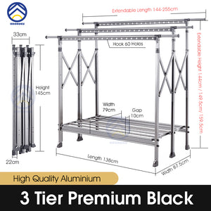 ODOROKU Aluminum Foldable Laundry Rack with Wheels Telescopic Rack Extendable Foldable Clothes Heavy Duty - ODOROKU