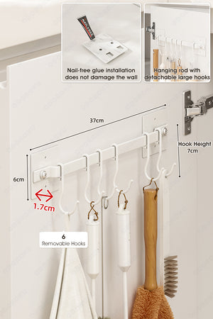 ODOROKU Wall Mounted Gourmet Kitchen Storage Hanging Rail with 6/8 Hooks for Hanging Pots and Pans Set and Lid Organizer Cooking Utensil Hanger Pots and Pans Hanging Rack White - ODOROKU