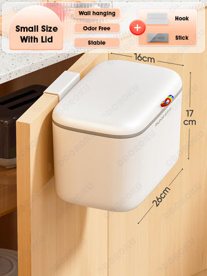 ODOROKU Kitchen Hanging Rubbish Bin with Lid 2 Ways Opening Waste Bin Self Adhesive Wall Mounted Dustbin Trash Bins Garbage Recycling Bin Large Capacity Garbage Basket Removable Inner Bin with Handle Under Sink Bathroom Trash Can with Lid Food Waste Bin - ODOROKU