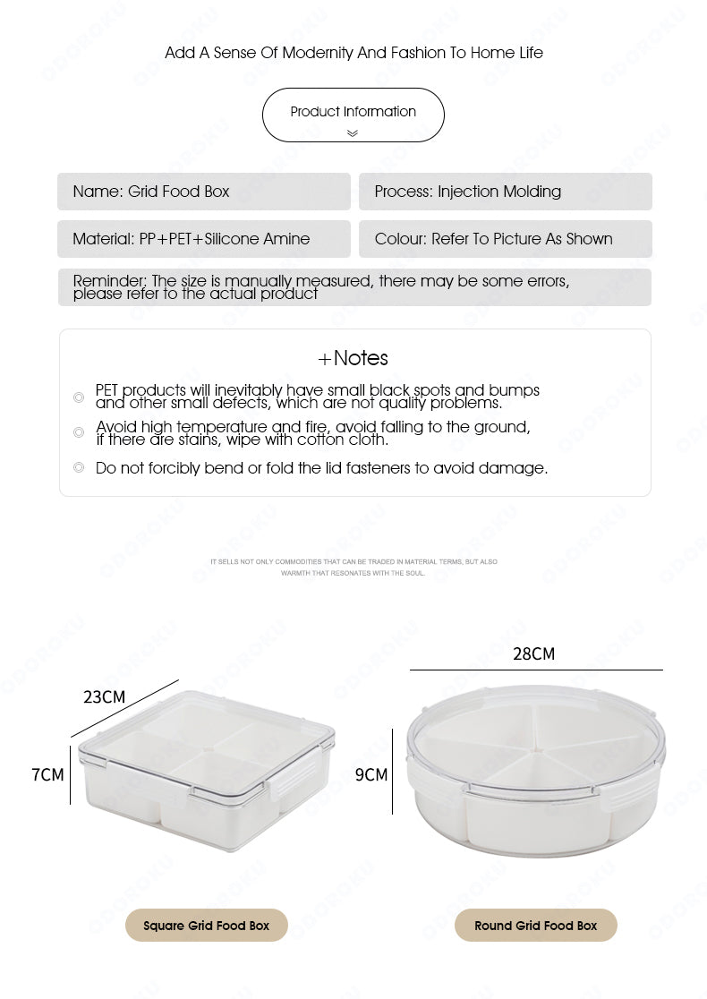 ODOROKU Customizable Compartment Food Container Divided Food Storage Containers with Lids Plastic Snack Container with 4 Removable Boxes Stackable Lunch Box Fridge Produce Saver for Fruit Vegetable Meat CNY Dinner - ODOROKU