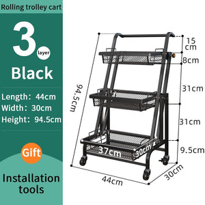 ODOROKU 3 Tiers Adjustable Angle Utility Carts with Wheels Multipurpose Rack Storage Shelf Trolley Cart Heavy Duty Shelf - ODOROKU