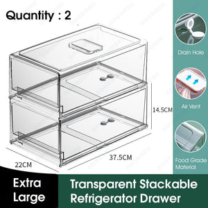 ODOROKU Stackable Refrigerator Drawer Organizer Bins Refrigerator Storage Bins Drawers Stackable Clear Fridge Organizer BPA Free Plastic Storage Drawers - ODOROKU