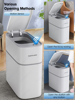 ODOROKU 15L Smart Motion Sensing Opening Rubbish Trash Can with Pressure Bagging Smart Touchless Motion Sensor Adsorption Bathroom Garbage Can with Lid Automatic Adsorption White - ODOROKU