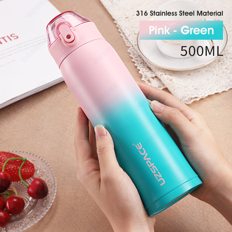 ODOROKU 316 Stainless Steel Vacuum Insulated Wide Mouth Water Bottle 500ml Leakproof Thermos Keeps Cold for 12 hours, Hot for 12 hours Double Walled Fashionable Ofiice Tumbler Flask BPA Free - ODOROKU