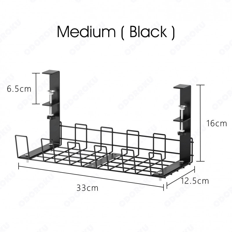 ODOROKU Undersink Office Desk Cable Management Tray Nail Free No Drill Steel Desk Cable Organizers, Wire Management Tray Cable Management Rack Desk Cable Tray with Wire Organizer and Desk Cord Organizer Black White - ODOROKU