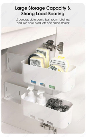 ODOROKU Self Adhesive Wall Mounted Pull Out Drawer Under Sink Organizers Slide Out Plastic Storage Drawers Sliding Basket for Kitchen Bathroom Nail free Installation White - ODOROKU