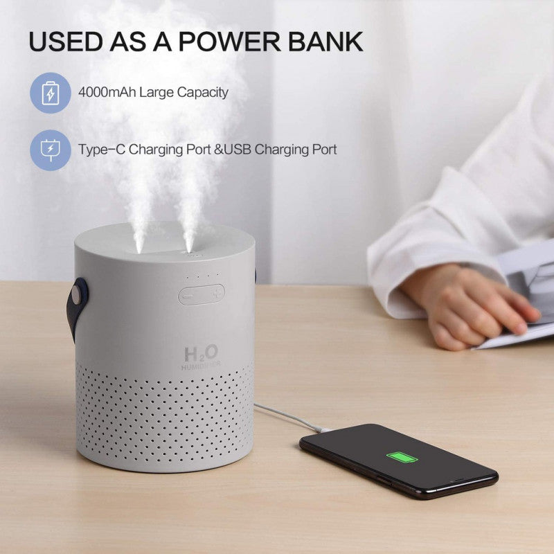 ODOROKU 1.1L Humidifier with 4000Mah Powerbank Battery Operated USB and USBC Charging LED Light Function - ODOROKU