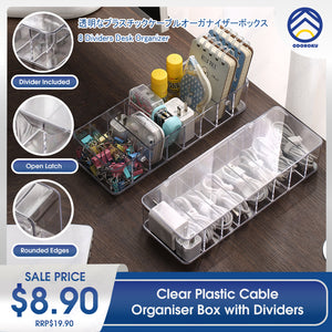 ODOROKU Clear Plastic Cable Organizer Box with Adjustment Compartments Desk Accessories Storage Case with Lid and for Drawer, Office, Art Supply, Electronic Management - ODOROKU