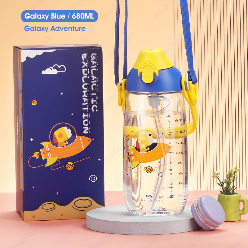 ODOROKU Kids & Baby Water Bottle Tritan Material with Sippy Straw and Removable Strap BPA Free Portable Water Bottle Large Handle and Water Level Scale Leakproof Lock 500/680/730/1500ml - ODOROKU