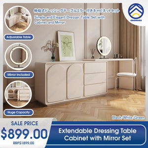 ODOROKU Extendable Dressing Table Drawer Cabinet with Mirror Set Versatile Durable MDF Construction White - ODOROKU