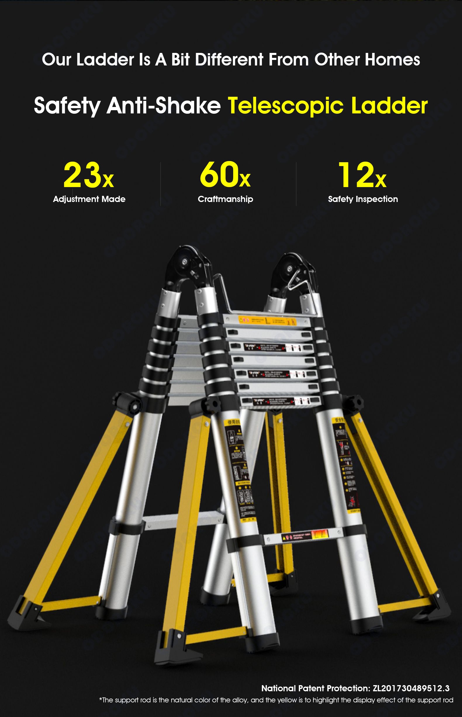 ODOROKU 8 Legs Aluminum Telescopic Ladder Extension Foldable Ladder A Shape or Straight Ladder Multi-Purpose Ladder with Wheels and Base Support, 2000kg Capacity - ODOROKU