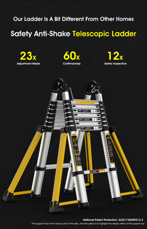 ODOROKU 8 Legs Aluminum Telescopic Ladder Extension Foldable Ladder A Shape or Straight Ladder Multi-Purpose Ladder with Wheels and Base Support, 2000kg Capacity - ODOROKU