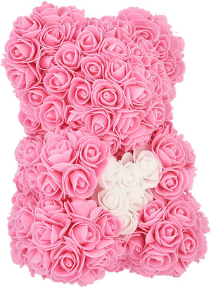 ODOROKU 25/40cm Rose Bear Rose Teddy Bear Teddy Flower Bear Over 250 Dozen Artificial Flowers Valentines Day Anniversary & Bridal Showers Clear Gift Box - ODOROKU