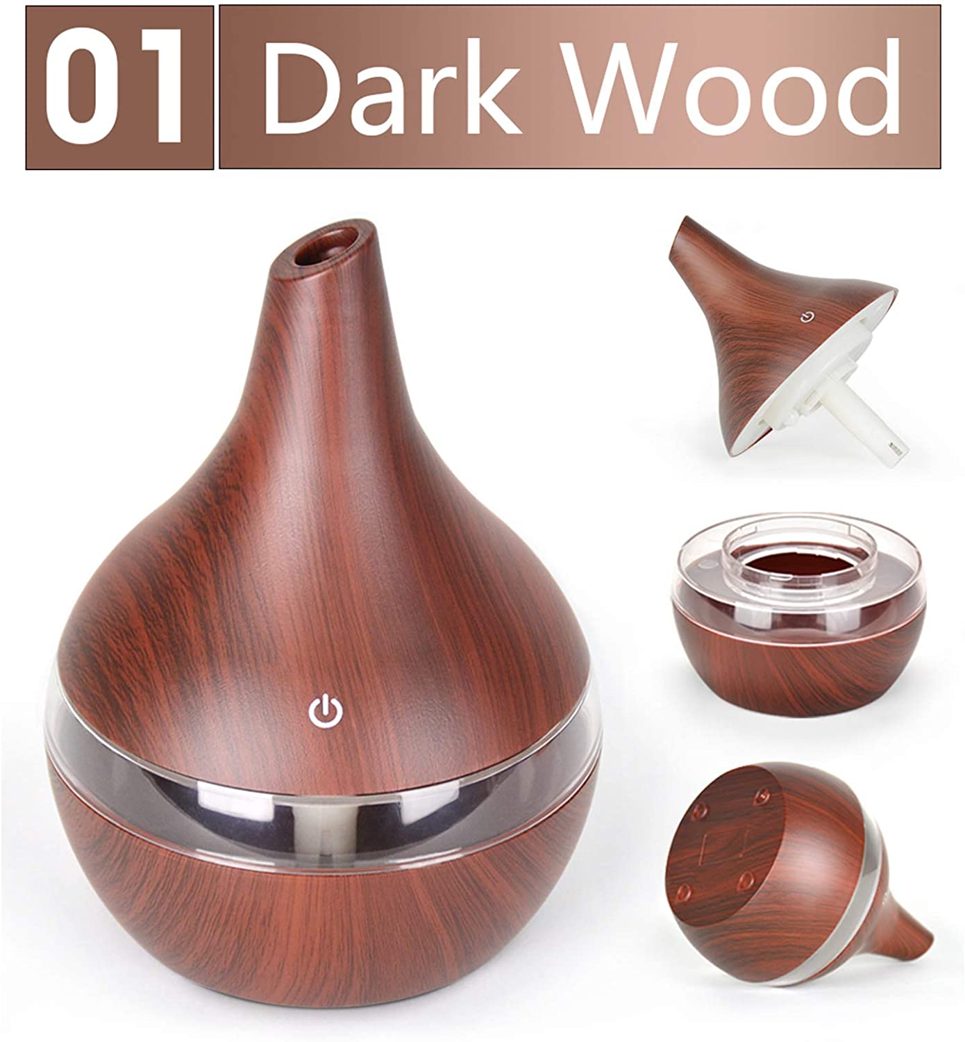 ODOROKUI USB 300ml Aroma air Humidifier Aromatherapy Wood Grain 7 Color LED Lights Electric Aromatherapy Essential Oil Aroma Diffuser for Home Office Light Wood Dark Wood Humidifier - ODOROKU