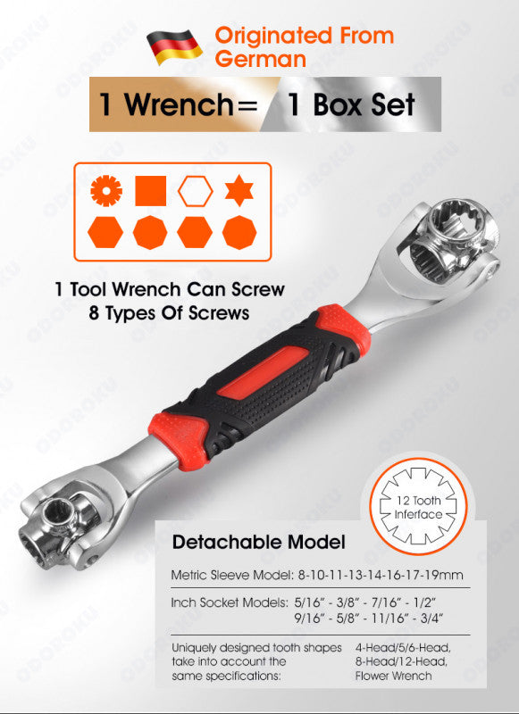 ODOROKU Universal Wrench 52 in 1 Socket Wrench Multifunction Wrench Tool with 360 Degree Rotating Head 6 Point 12 Point Spanner Tool for Home and Car Repair - ODOROKU