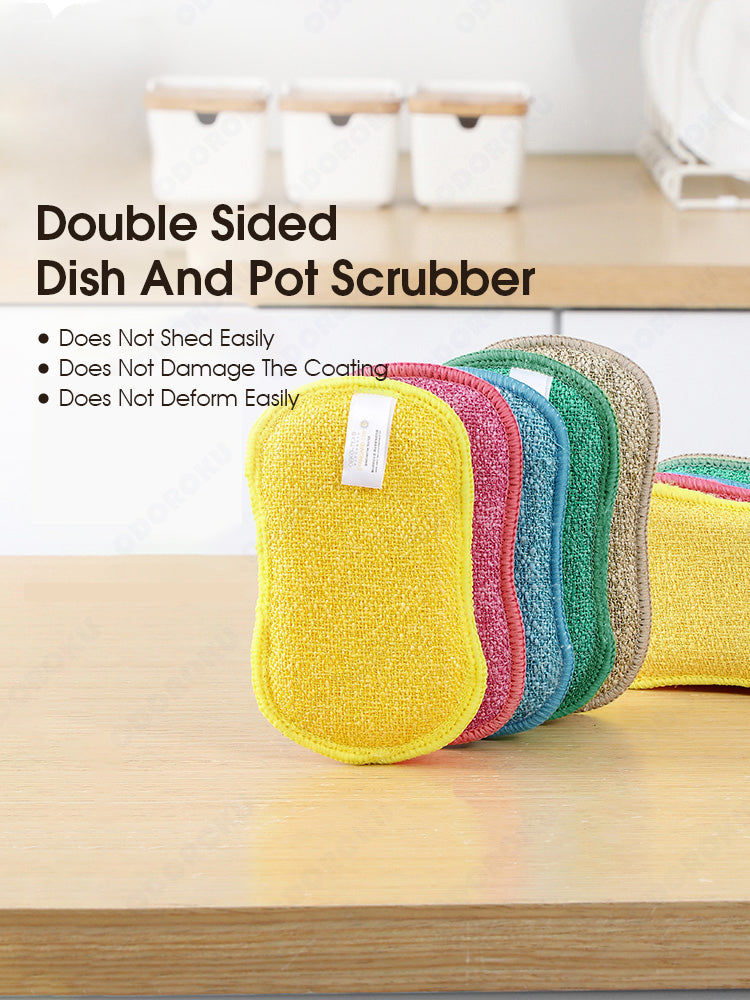 ODOROKU Multipurpose Dual Sided Dish Scrubbing Washing Sponge Double-sided Microfiber Cleaning Sponge Dishes Non-scratch Non-stick Sponge Magic Scrub Dish Towel Dishwashing Antibacterial Sponge Kitchen Cleaning Pads - ODOROKU