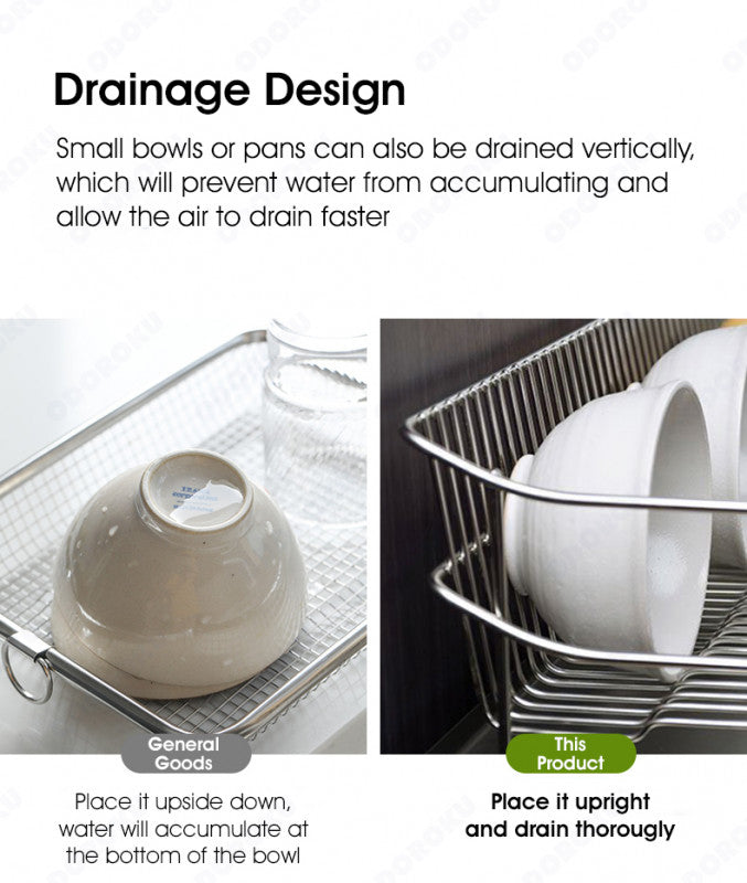 ODOROKU 304 Stainless Steel Dish Rack with Water Drainer Cups Holder Utensils Holder Knife Holder Chopping Board Holder Dish Drying Rack Versatile Pot Pan Rack for Kitchen Counter - ODOROKU