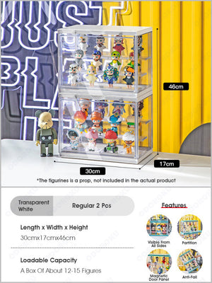 ODOROKU Popmart Display Case with Magnetic Door and Removable Shelves Acrylic Display Box Stackable Dustproof Display Box for Collectibles Toys Figures Storage Easy to Assemble - ODOROKU