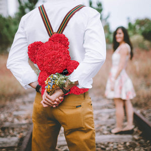 ODOROKU 25/40cm Rose Bear Rose Teddy Bear with Tie Teddy Flower Bear Over 250 Dozen Artificial Flowers Valentines Day Anniversary & Bridal Showers Clear Gift Box - ODOROKU