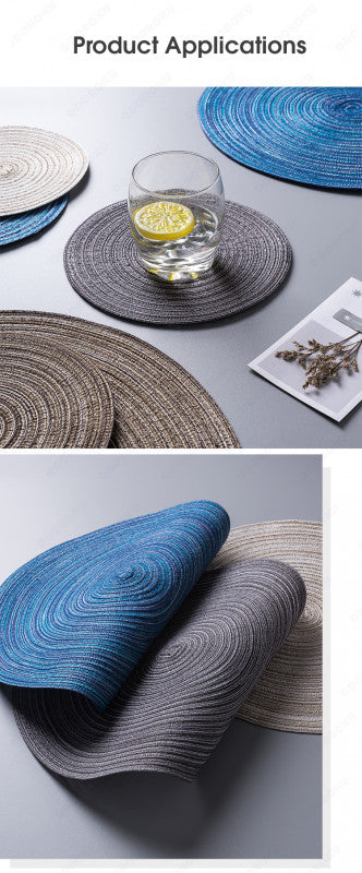 ODOROKU Set of 4 Nordic Style Round Braided Placemat Trivet Cotton Yarn Placemats Thread Weave Heat Resistant Non-Slip Pads Set Table Mat for Kitchen - ODOROKU